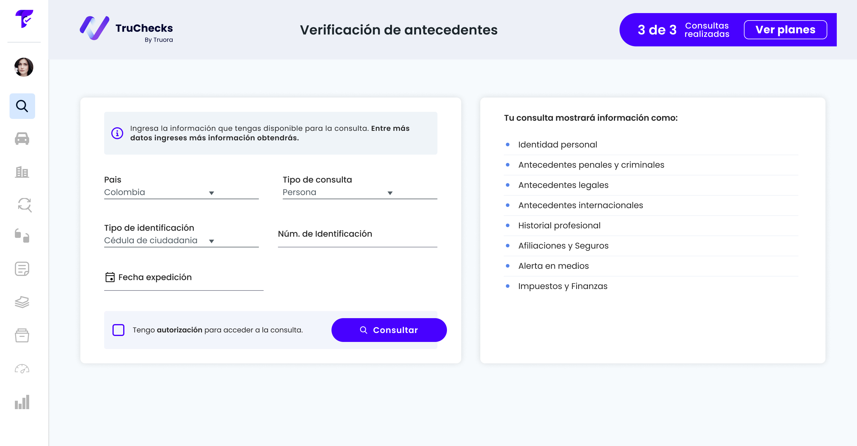 Pantalla anterior: formulario genérico de consulta con todas las bases de datos disponibles sin filtrar